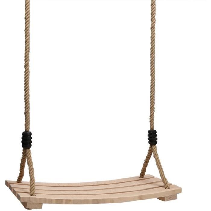 Balançoire Bois Suspendue Réglable - Corde Chanvre 150-200 Cm - Enfants Et Adultes