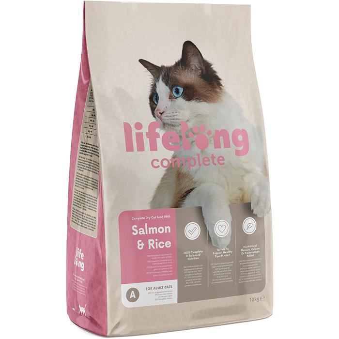 Marque Amazon Lifelong Complete Croquettes Completes Pour Chats Adultes Au Saumon Et Au Riz 1 X 10 Kg 4447 Cdiscount