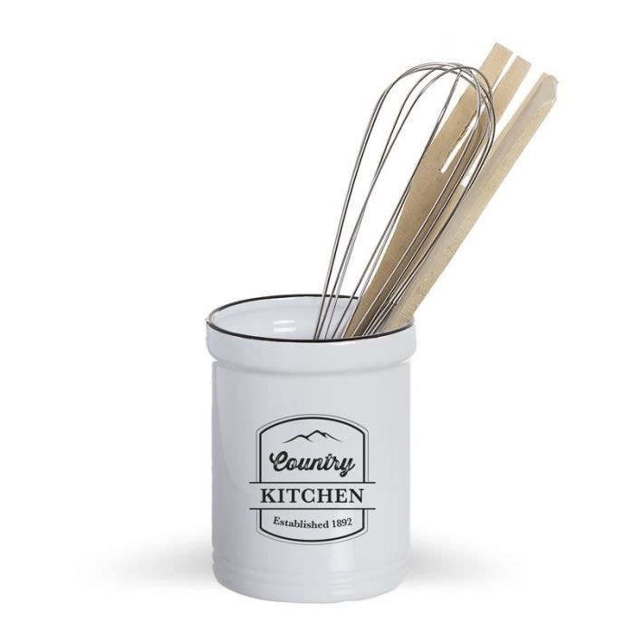 Porte-ustensiles De Cuisine En Céramique Blanc - 14x11 Cm - Style Rétro - Pour Comptoir