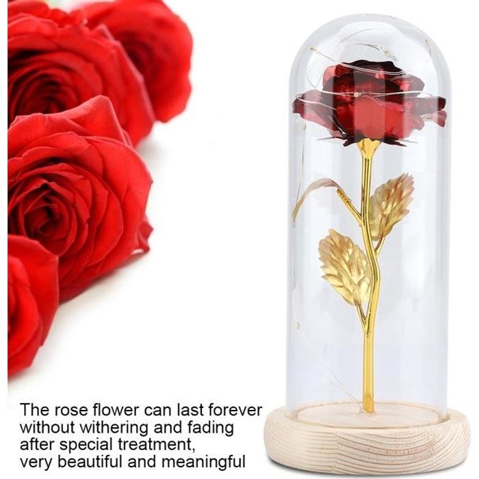 Rose éternelle en Glas avec éclairage LED - Ours en peluche - Saint-Valentin  - Fête