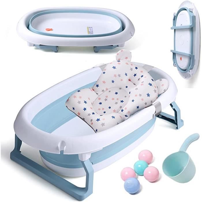 Baignoire Bébé Pliable 0-24 Mois – Avec Thermomètre Digital & Coussin – Gain De Place & Confort – PP + TPE