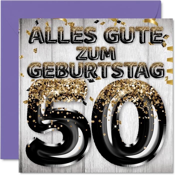 50E Carte D'Anniversaire Pour Homme, Ballons À Paillettes Noir Et Doré, Cartes D'Anniversaire