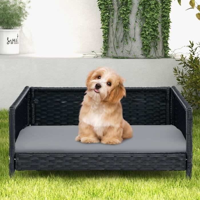 Comparer les prix de COSTWAY Lit pour Chien en Rotin, Canapé-lit pour Animaux de Compagnie en Osier, Coussin Doux, Intérieur Extérieur, Lit pour Chats