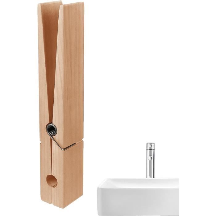 Porte-serviettes Géant En Forme De Pince à Linge – Bois Naturel – 30 X 4 X 5 Cm – Fixation Adhésive Double Face – Déco Murale Salon/salle De Bain