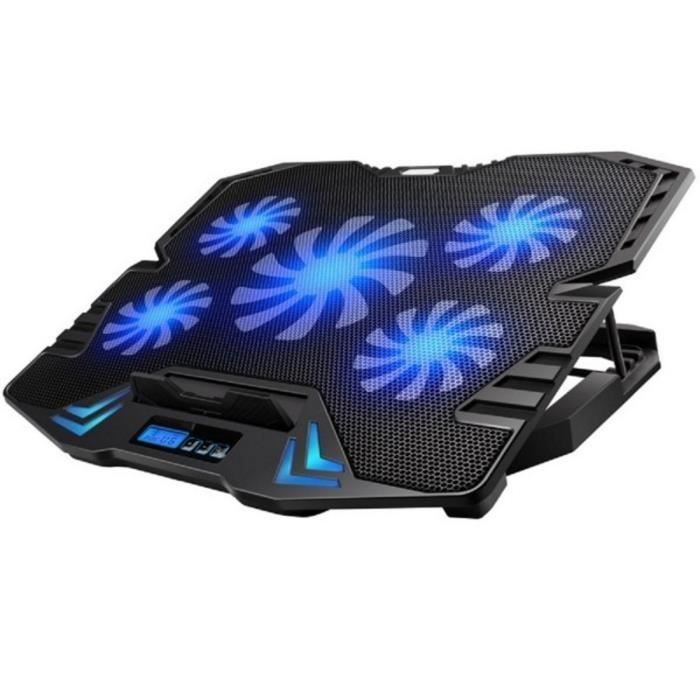 Support – base de refroidissement pour ordinateur portable ewent ew1259 – 5 ventilateurs – hub 2 ports – jusquà 17