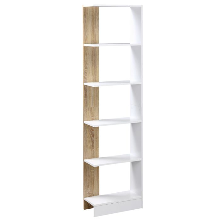 Bibliothèque - HOMCOM - étagère de rangement avec 5 compartiments ouverts moderne - bois - 45x21x170cm - blanc chêne