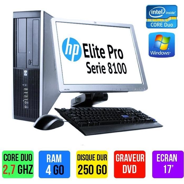 ORDINATEUR DE BUREAU HP ELITEBOOK 8100 CORE DUO 4GO RAM 250GO DISQUE DUR ECRAN PLAT 17 WINDOWS 7 PRO INSTALLE - Hewlett packard