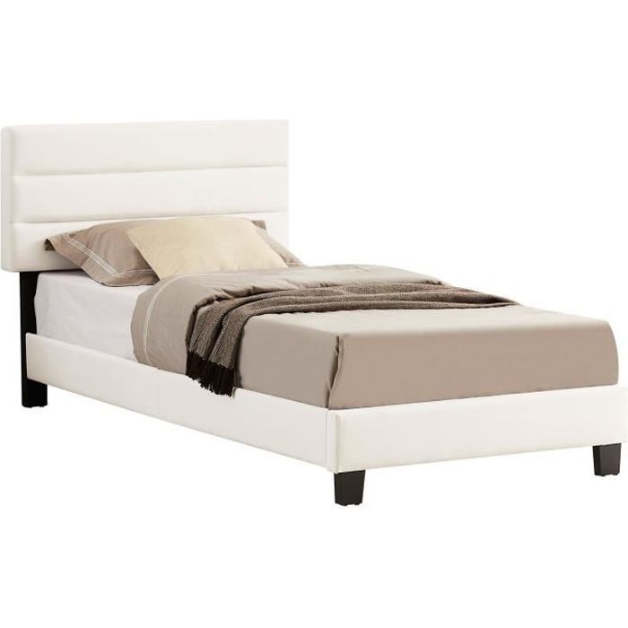 lit simple 1 place - idimex - florida - tête de lit réglable - revêtement en tissu blanc