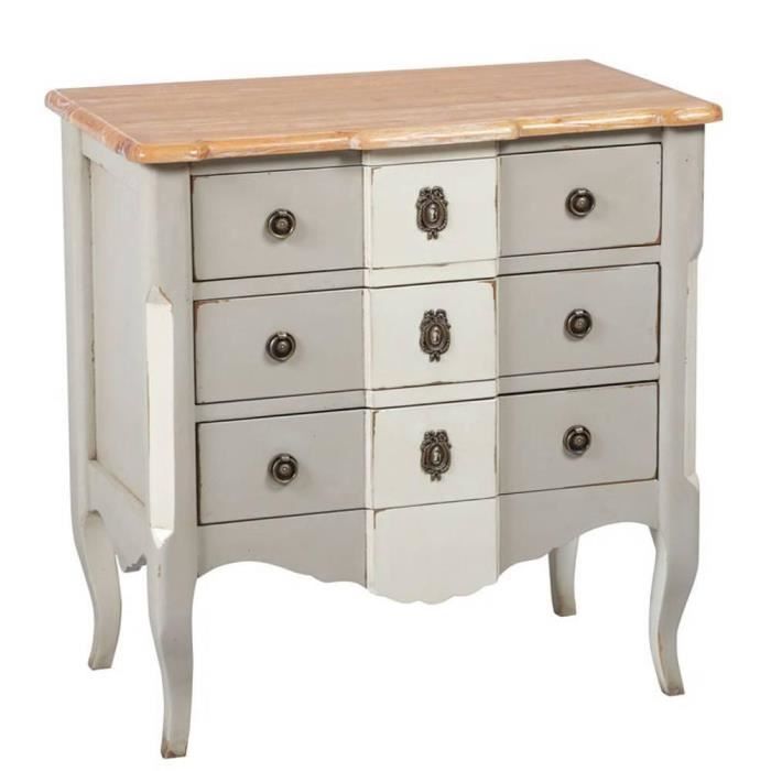 Commode Clodion Grise Et Blanche De Style Regence 3 Tiroirs
