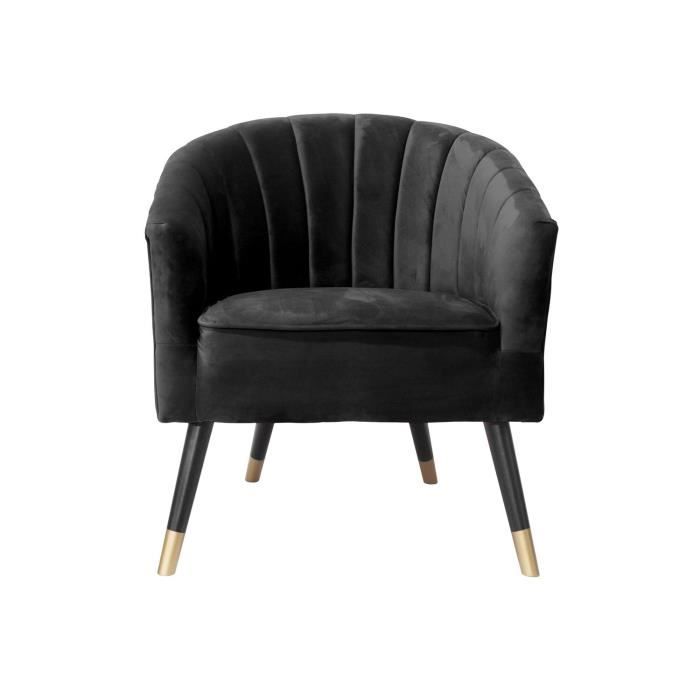fauteuil art déco en velours noir - leitmotiv - l. 70 x l. 71 x h. 80 cm - pieds en bois obliques