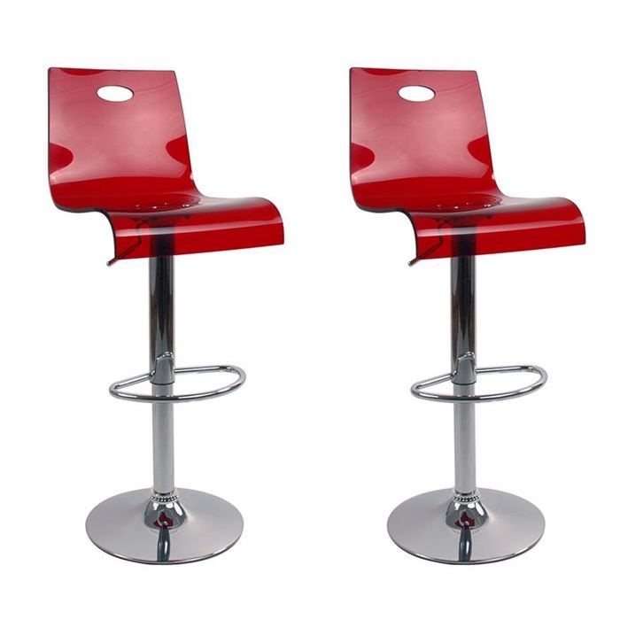 Tabourets de bar rouge transparent SATURNE x 2 - Cdiscount Maison