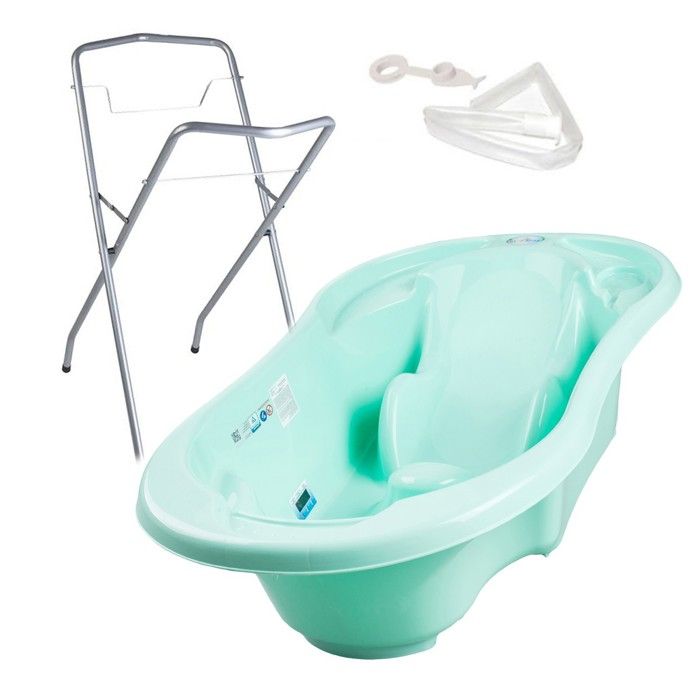 Baignoire bébé rigide avec réducteur intégré - MON MOBILIER DESIGN - Vert - Thermomètre et pied en option