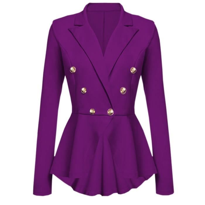 Manches Longues Blazer Femme Volants Peplum Bouton Veste Manteau Casual Outwear Violet Violet Achat Vente Veste Cdiscount
