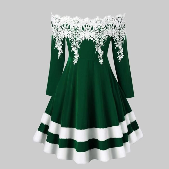 Robe Mi Longue En Velours De Noel Pour Femme Avec Grande Taille Et Epaule Vert Vert Achat Vente Robe Cdiscount