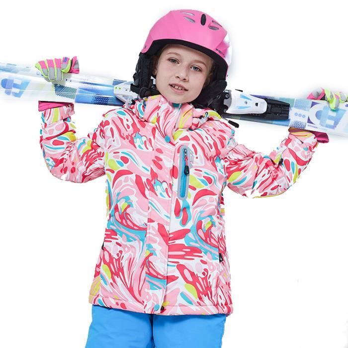 Blouson de ski Fille Chapeau détachable imperméable Résistant au froid de brise-vent épaississant fille garçon Blouson (HX-50)