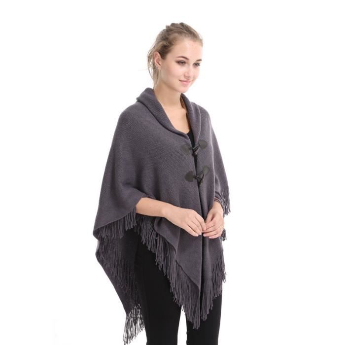 Poncho Femme LEOCLOTHO Double Épaisseur Chaud Col Revers