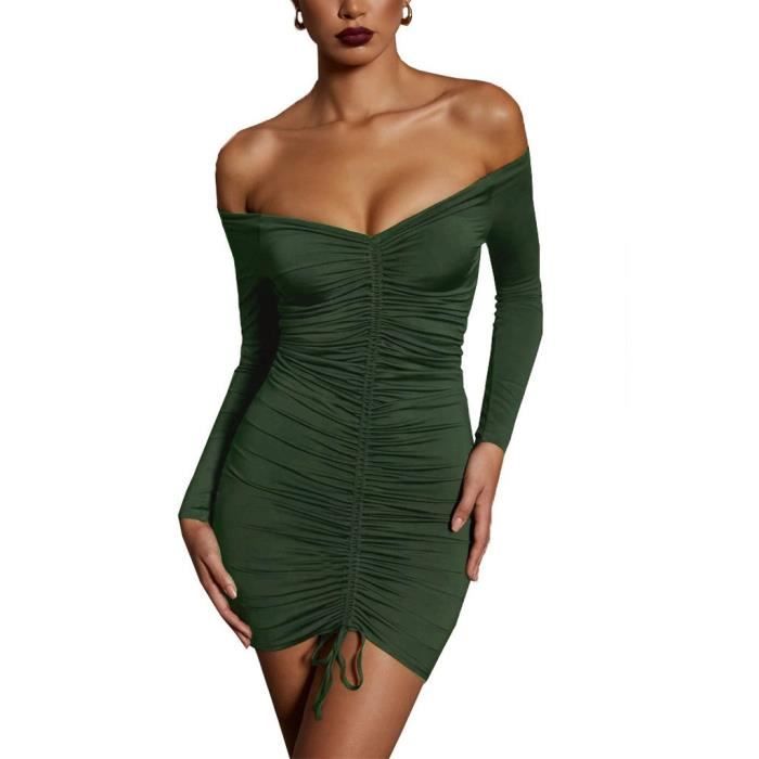 Robe Courte De Cocktail A Manches Longues Moulante Sexy Pour Femmes Armee Verte Armee Verte Cdiscount Pret A Porter