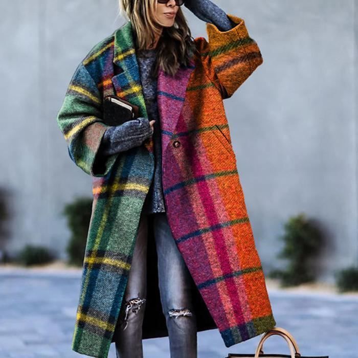 Femme Impression Trench Coat Veste Loose Blouson Manche longue Lapel Parka Automne et hiver Orange