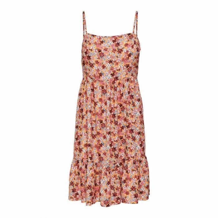 Robe courte imprime floral ONLY bretelle volant Rose Orange clair Orange clair Cdiscount Pret a Porter