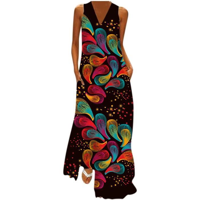 Robe Vintage Motifs Bleus Sur Fond Blanc - Taille 46, Polyester, Longueur Genou, Sans Manches, Occasion Très Bon état