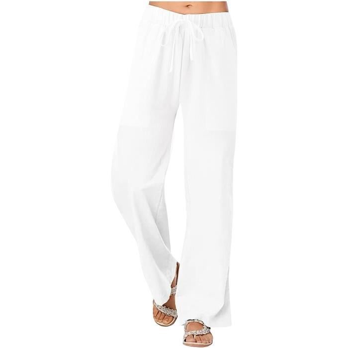 Pantalon Fluide Femme Ete Marque Inconnue Taille Haute Blanc Malachite Cdiscount Pret a Porter