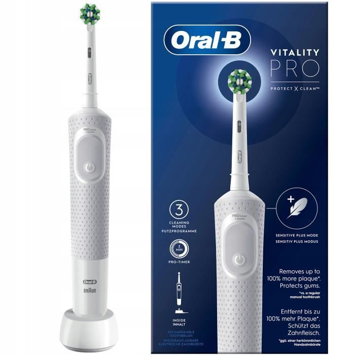 Oral-B Vitality Pro Brosse À Dents Électrique Blanche, 1 Brossette