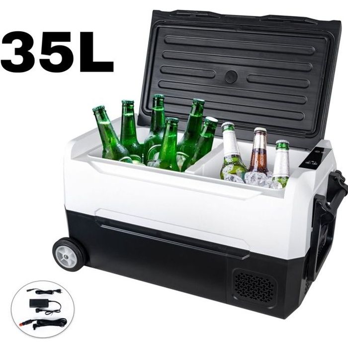 PULUOMIS 35L Glaci&egrave;re &Eacute;lectrique a Compresseur pour Voiture 12/24/240V Double Zone avec &Eacute;cran LCD -20&deg;C-20&deg;C 