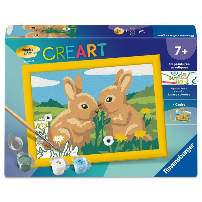 Ravensburger – CreArt Kids 13x18cm – Numéro dArt – Lapins mignons – Kit de peinture par numéros – Dès – 12023216