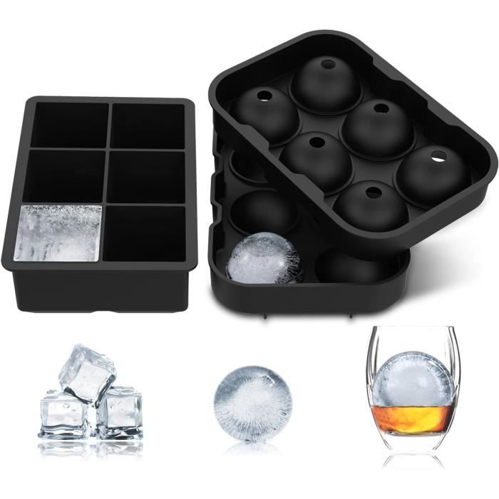 Lot De 2 Bacs à Glaçons Silicone 37 Compartiments Avec Couvercle - Anti-Fuite Sans BPA Noir