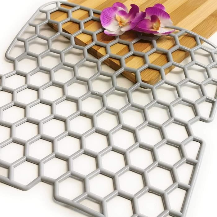 Protection évier Cuisine Tapis évier Silicone 66x36cm Gris - Trous Drainage Personnalisables - Anti-rayures Tapis Anti-rayures