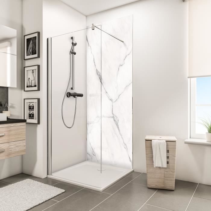 panneau mural 150 x 210 cm revetement pour douche et salle de bains decodesign brio schulte marbe de carrare brillant cdiscount bricolage