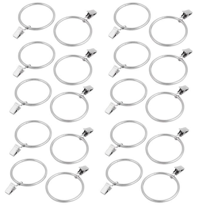 Lot De 25 Anneaux De Rideau Avec Clips Métal Argenté - Diamètre Intérieur 32 Mm, Réutilisables - 4