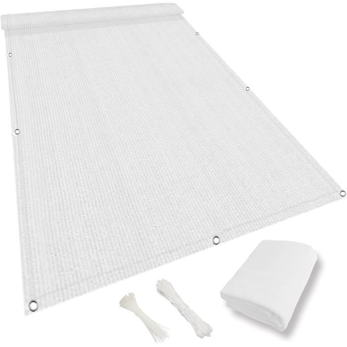 Voile D'Ombre 85% – Toile Pare-Soleil Respirante, Renforcée – Pour Terrasse, Jardin, Balcon, Clôture (2x5 M, Blanc)