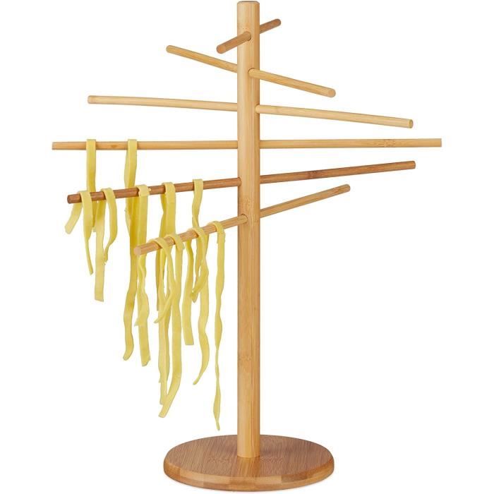Séchoir à Pâtes En Bambou Relaxdays - 12 Bras, Étendoir à Nouilles Pliable 41cm