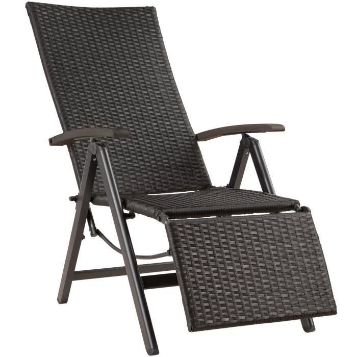Chaise pliante en rotin Brisbane avec structure en aluminium et repose-pieds - noir - TECTAKE