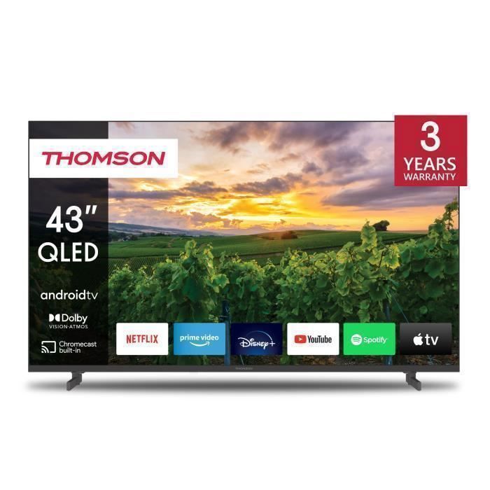 THOMSON 43 (109 cm) QLED 4K UHD Smart Téléviseur - Android TV (DVB-C/S2/T2 Netflix Prime Video Disney+) - 43QA2S13- 2023