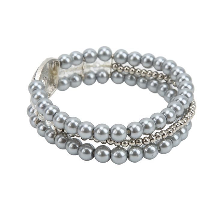 Bracelet Perles Blanches Avec Perle Strass Argenté élastique Ajustable - Neuf Avec étiquettes