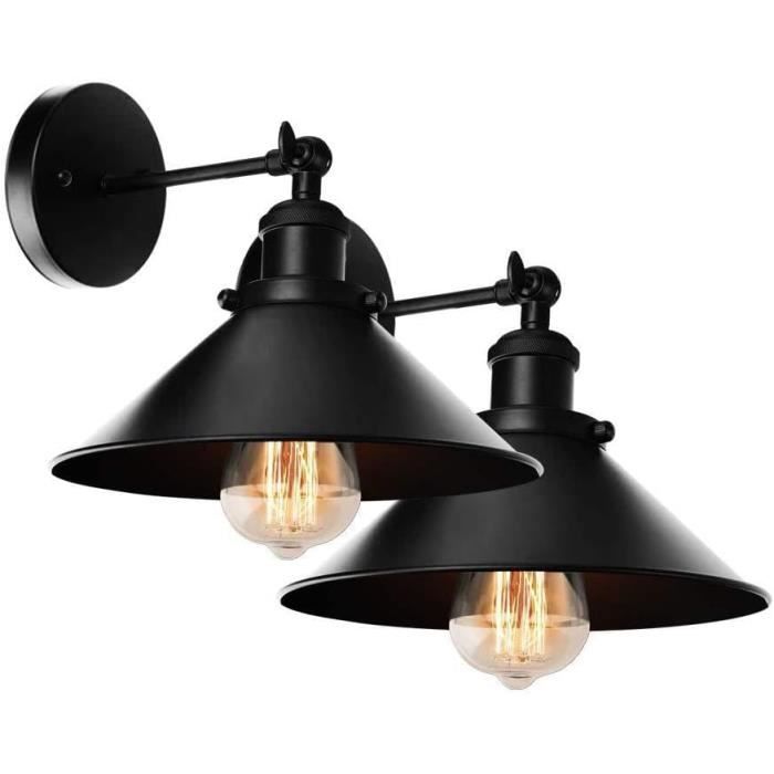 Applique Murale Industrielle Vintage Avec Bois - Noir, Douille E27, Avec Cordon Et Prise 150 Cm - Pour Salon, Chambre, Couloir - Style Ferme, Rustique