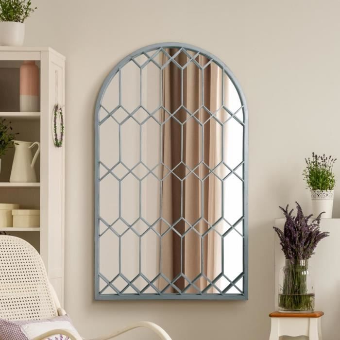 Miroir Mural Arche HOMCOM - 110x65 Cm, Cadre Bois Brun Foncé, Prêt à Accrocher