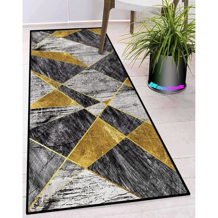 Tapis Cuisine 50X80Cm+50X160Cm Géométrie Jaune Tapis Vinyle Cuisine