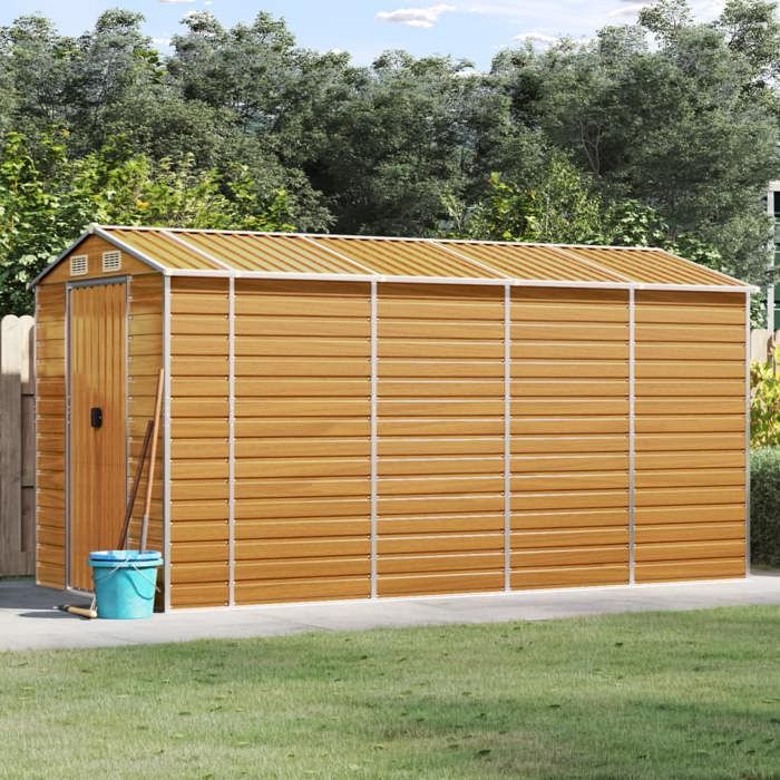 vidaXL Abri de jardin marron clair 191x385x198 cm acier galvanisé rangement de jardin abri à outils de jardin 3188278