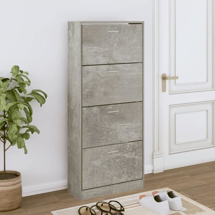 vidaXL Armoire à chaussures Gris béton 63x24x147 cm Bois dingénierie 342545