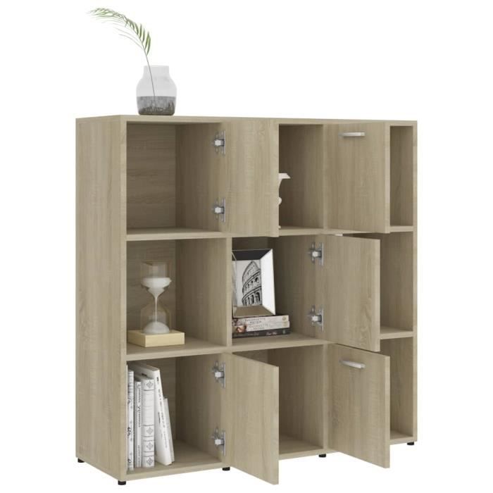 Bibliothèque en aggloméré chêne sonoma VINGVO - 90x30x90 cm - 9 compartiments dont 5 avec portes