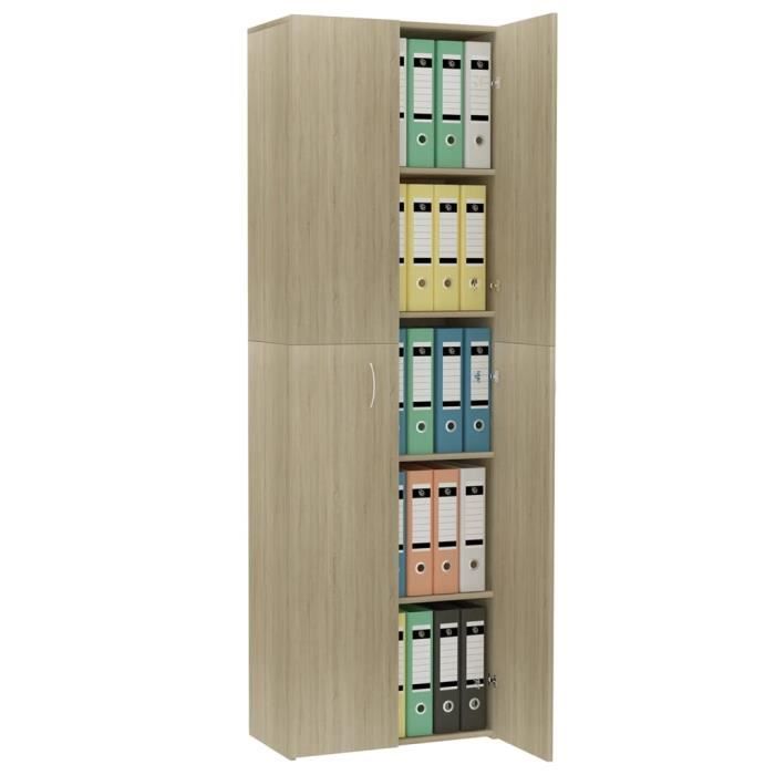 Armoire de bureau - VINGVO - Chêne sonoma - 5 étagères - 2 portes