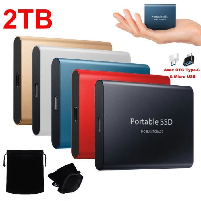 Disque Dur SSD Externe Portable 2TB 2To OTG Type-C USB Mini Taille Noir  avec Pochette Sac de Stockage en Tissu - Cdiscount Informatique