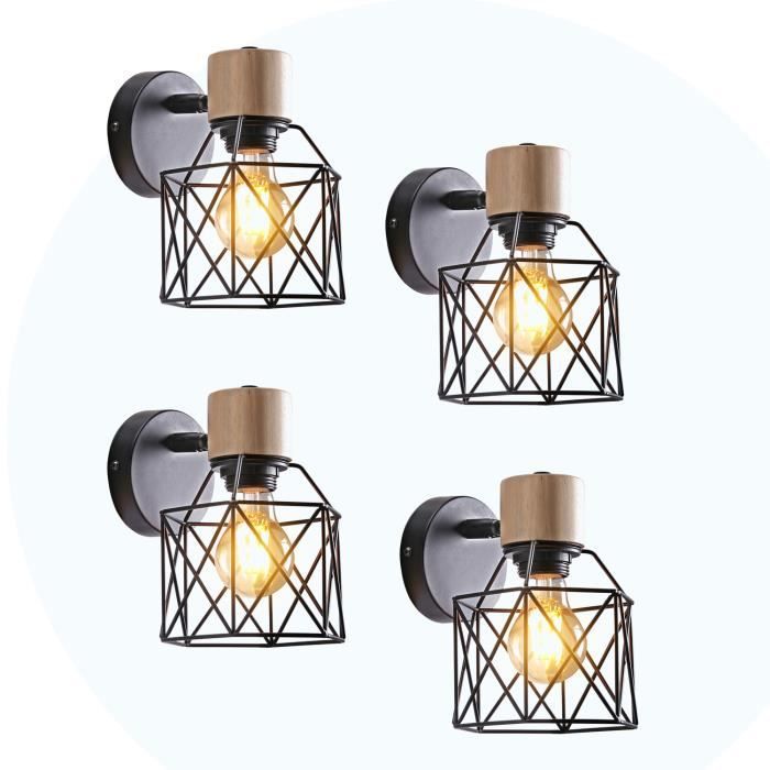 UNI Applique Mural Industrielle 4PCS Eclairage Mural Vintage en Métal E27 Lampe de Mur Luminaire Intérieur Industrielle -Noir
