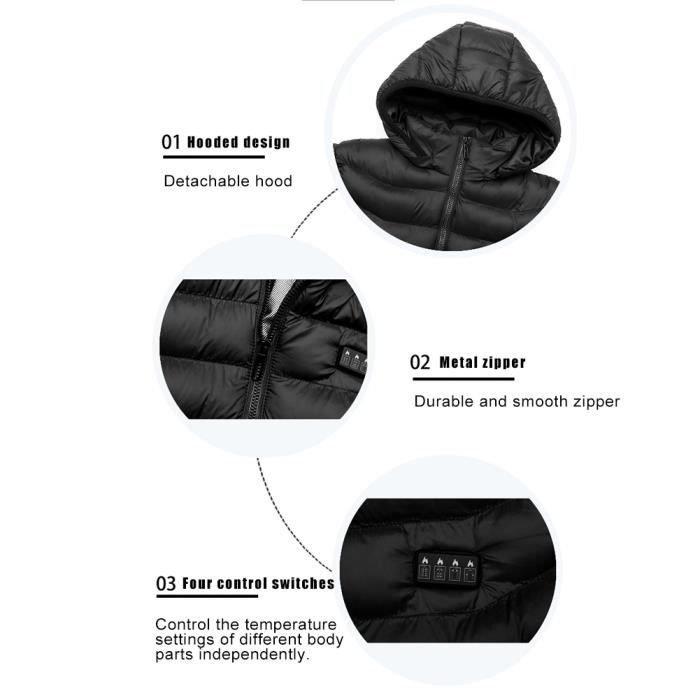SURENHAP Vêtement chauffant électrique léger USB chauffant à neuf zones en  fibre de carbone étanche hommes et femmes noir - Cdiscount Prêt-à-Porter