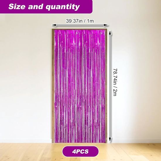 Lot De 4 Rideaux à Franges Métalliques 1x2m - Or Rose