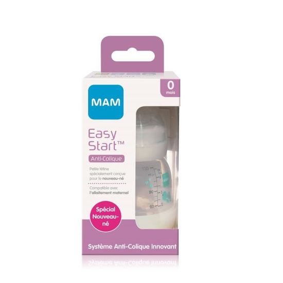 1 x 130 ml blanc essentiels pour l/'alimentation de bébé nouveau-né biberon avec tétine en silicone à débit lent MAM Easy Start Biberon autostérilisant anti-colique