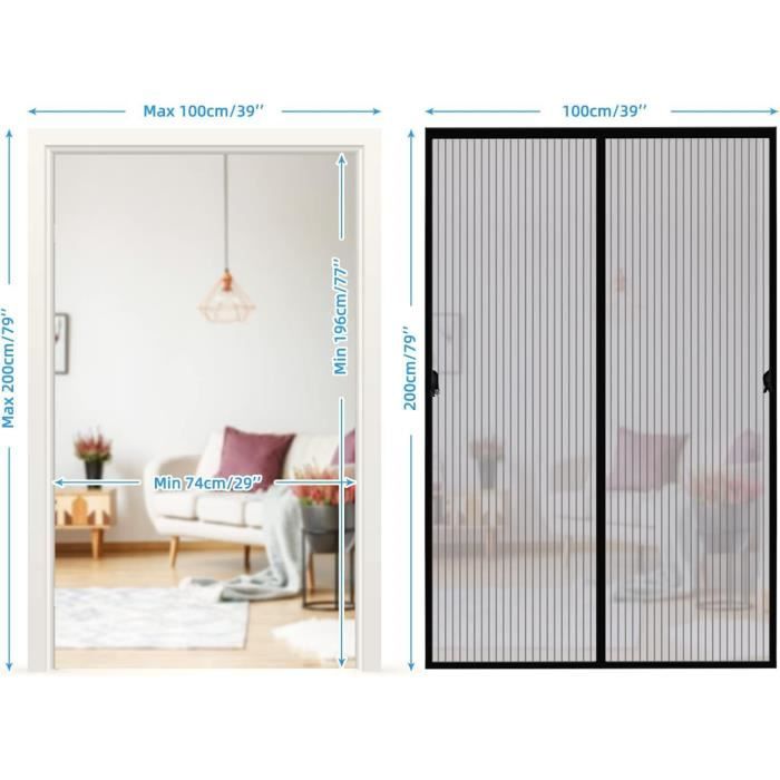 Moustiquaire Porte Fenêtre Aimantée 100x200 Cm - Sans Perçage, Fermeture Automatique - Maille Fine Anti-Mouches Et Insectes - 2
